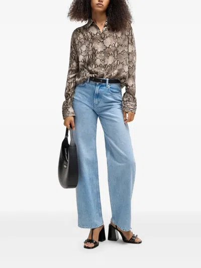 Hugo Boss Oversize-fit Blouse In Python-print Crepe De Chine