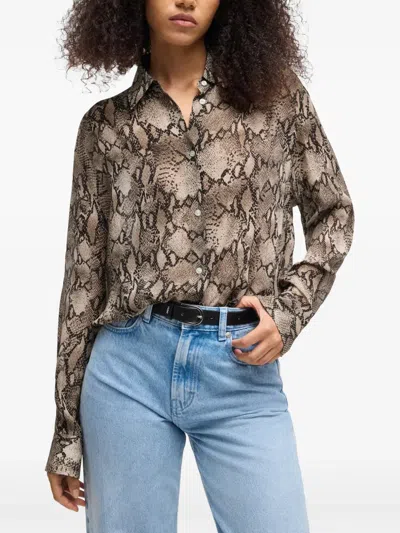 Hugo Boss Oversize-fit Blouse In Python-print Crepe De Chine