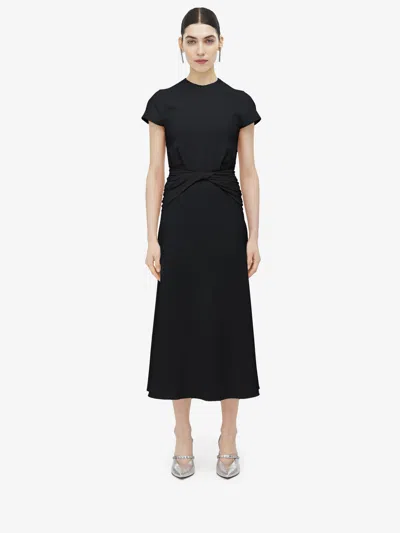 Alexander Mcqueen Twist-front Draped Crepe Midi Dress In Black