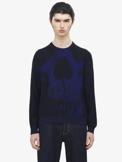 Alexander Mcqueen Mcqueen Skull Double Knit Wool Crewneck Sweater In Multi