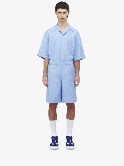 Alexander Mcqueen Skull Jacquard Shorts In Blue
