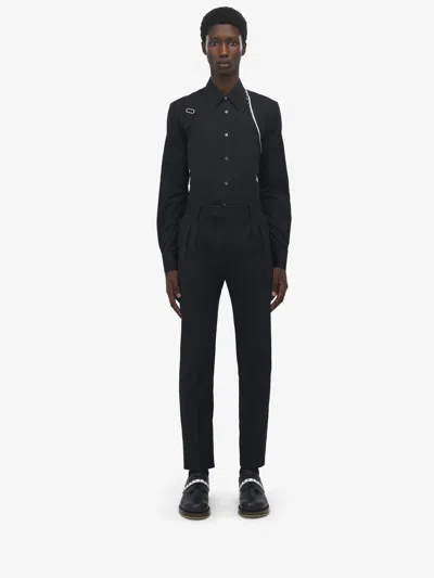 Alexander Mcqueen Raw Edge Canvas Cigarette Trousers In Black