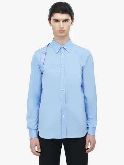 Alexander Mcqueen Slim-fit Harness-detailed Stretch-cotton Shirt In Blue