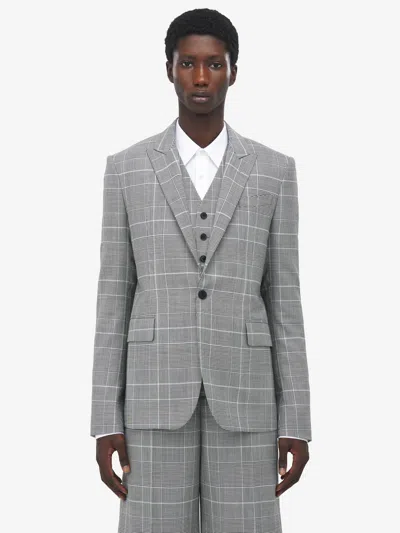 Alexander Mcqueen Prince Of Wales Single-breasted Jacket In Gray