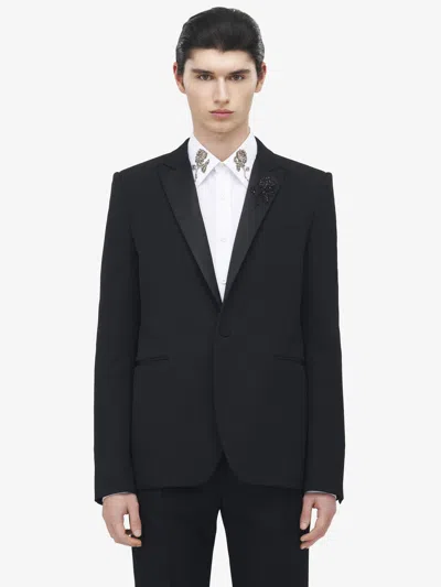 Alexander Mcqueen Sailor Tattoo Rose Embroidery Tuxedo Jacket In Black