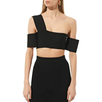 Alexander Mcqueen Sleeveless Off Shoulder Bandage Fitted Top In Black