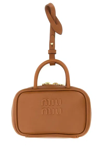 Miu Miu Camel Leather Beau Keyring Necessaire In Brown