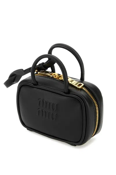 Miu Miu Micro Beau Leather Top Handle Bag Charm In Black