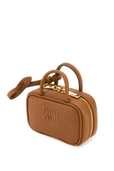 Miu Miu Camel Leather Beau Keyring Necessaire In Brown