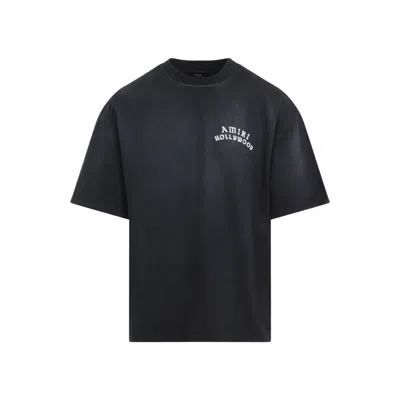 Amiri Black Crewneck T-shirt With Logo Lettering On Front And Rear