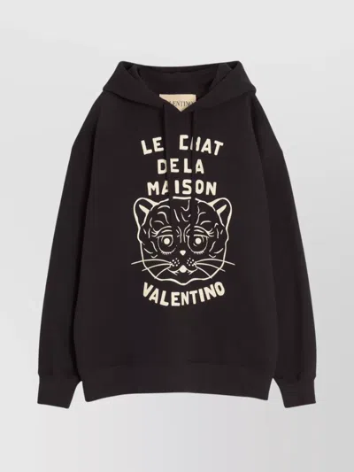 Valentino Jersey Felpa Le Chat De La Maison In Black