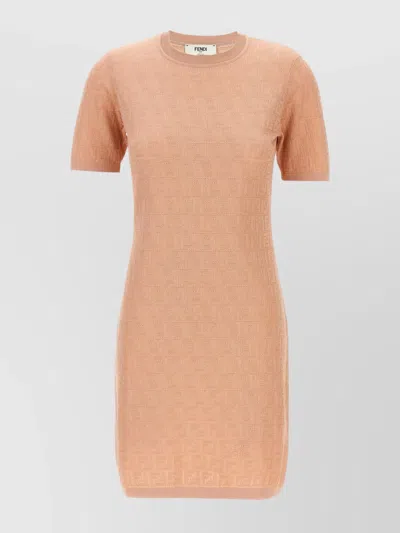 Fendi Ff Jacquard Knitted Mini Dress In Neutral