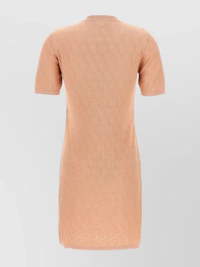 Fendi Ff Jacquard Knitted Mini Dress In Neutral