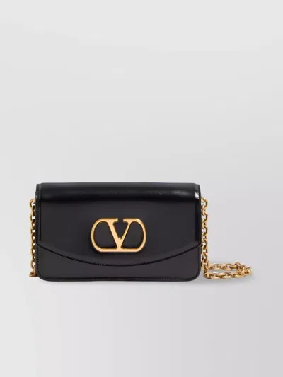 Valentino Garavani Vain Small Vlogo Leather Clutch Bag In Black
