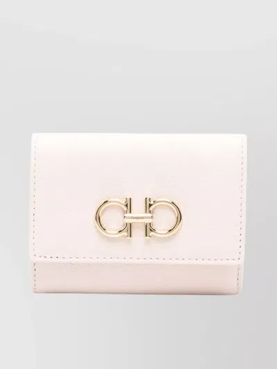Ferragamo Trifold Wallet Gancini Leather Gold-tone In Pink