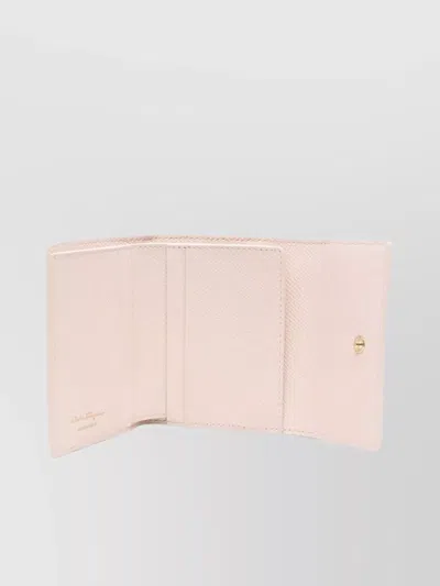 Ferragamo Trifold Wallet Gancini Leather Gold-tone In Pink