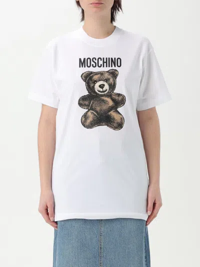 Moschino Short Sleeve Crew Neck Graphic Print Top In White