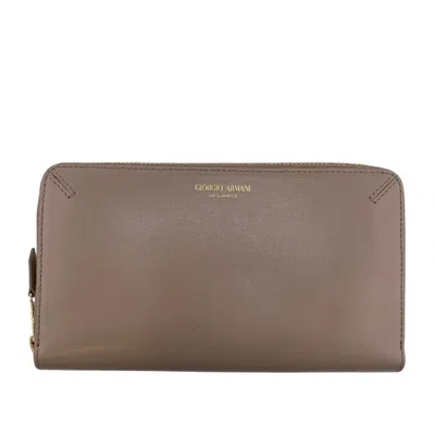 Pre-owned Giorgio Armani Leather Long Wallet (bi-fold) () In Gray
