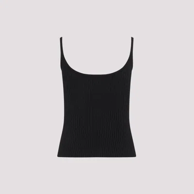 Courrèges Ribbed Spaghetti Strap Top With Elegant Logo Detail And Luxurious Fabric Blend In Black