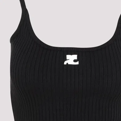 Courrèges Ribbed Spaghetti Strap Top With Elegant Logo Detail And Luxurious Fabric Blend In Black