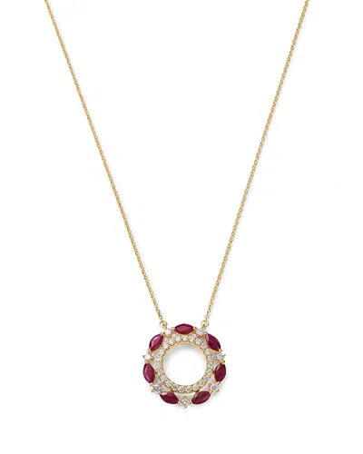 Bloomingdale's Fine Collection Ruby & Diamond Circle Pendant Necklace In 14k Yellow Gold, 18