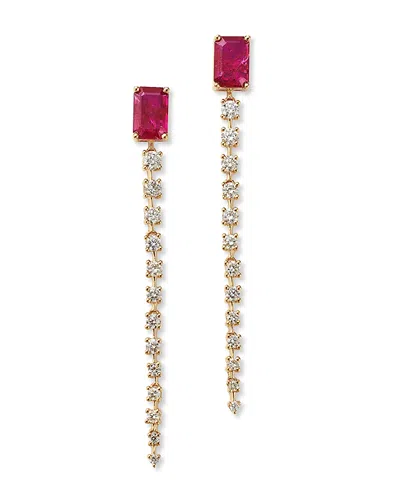 Bloomingdale's Fine Collection Ruby & Diamond Linear Drop Earrings In 14k Yellow Gold In Gold