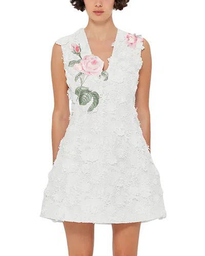 Leo Lin Briana V Neck Embroidered Lace Mini Dress In White