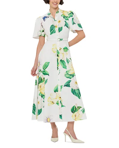 Leo Lin Bianca Floral Cotton Shirt Dress In White