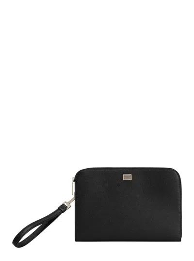 Dolce & Gabbana Black Clutch With Removable Wrist Strap And Logo Plaque On The Front In Black
