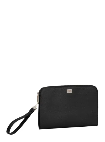Dolce & Gabbana Black Clutch With Removable Wrist Strap And Logo Plaque On The Front In Black