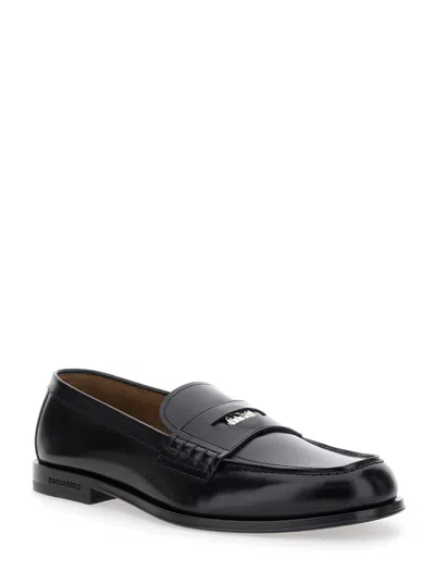 Dsquared2 Black Loafers With Logo Plaque On The Front