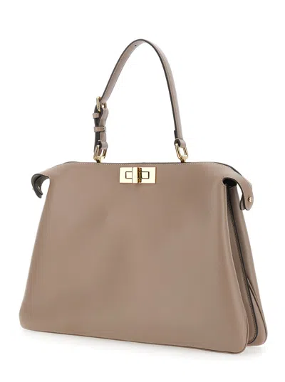 Fendi 'pekaboo Soft Large' Grey Handbag With Twist Lock In Leather Woman