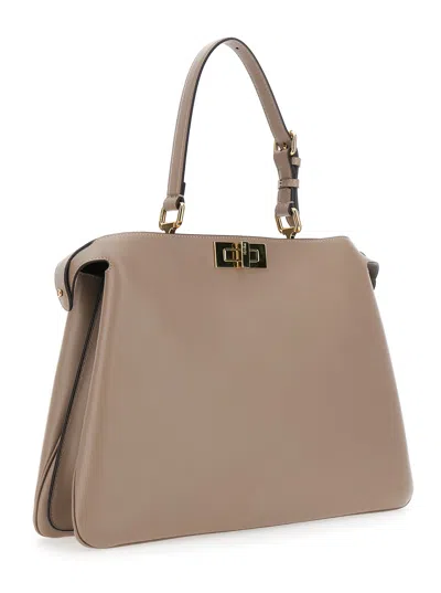 Fendi 'pekaboo Soft Large' Grey Handbag With Twist Lock In Leather Woman