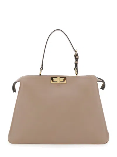 Fendi 'pekaboo Soft Large' Grey Handbag With Twist Lock In Leather Woman