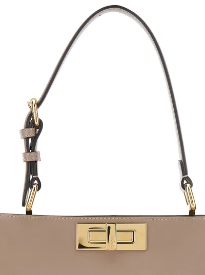 Fendi 'pekaboo Soft Large' Grey Handbag With Twist Lock In Leather Woman