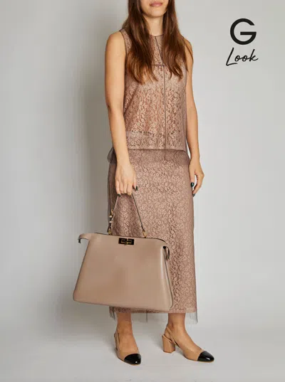 Fendi 'pekaboo Soft Large' Grey Handbag With Twist Lock In Leather Woman