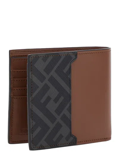 Fendi Leather And Ff Canvas Compact Bi-fold Wallet
