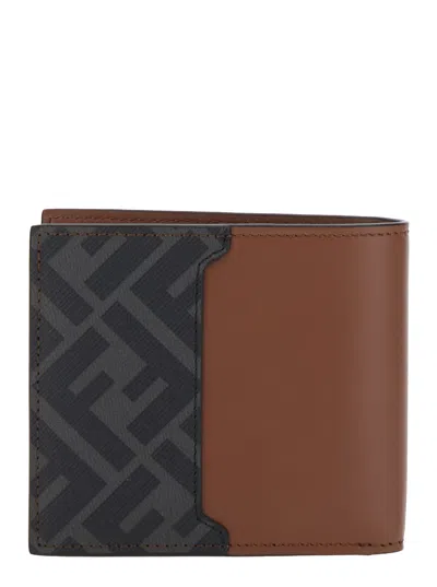 Fendi Leather And Ff Canvas Compact Bi-fold Wallet