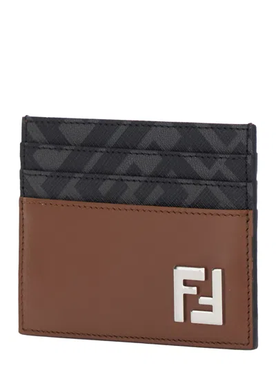 Fendi Portacarte Multicolor In Pelle E Tela Uomo In Brown