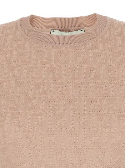 Fendi Ff Jacquard Knitted Mini Dress In Neutral