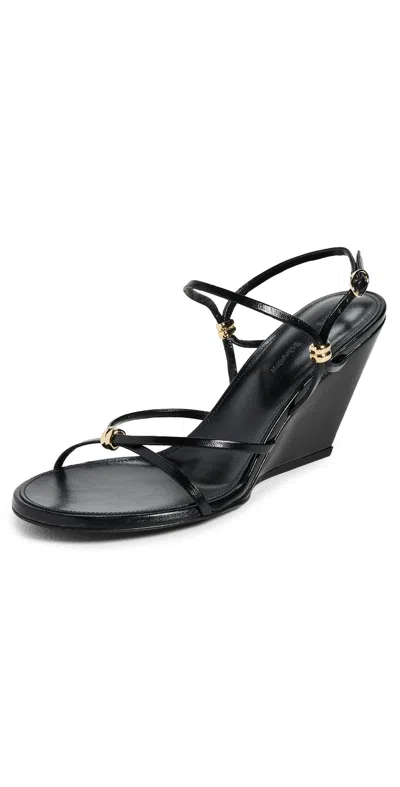 Proenza Schouler Coil Embellished Crinkled Glossed-leather Wedge Sandals In Black