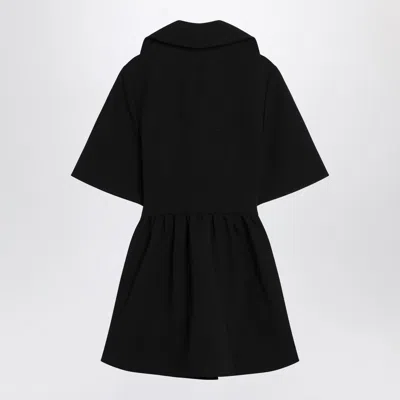 Ganni Mini Dress With Gathered Waist And Short Sleeves In Black