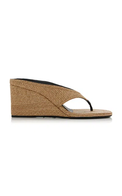 Alaïa Cube 75 Woven Wedge Thong Sandals In Neutral