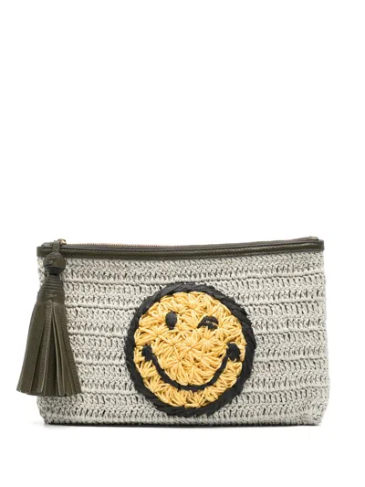 Anya Hindmarch Crochet Smiley-logo Clutch Bag In Neutral