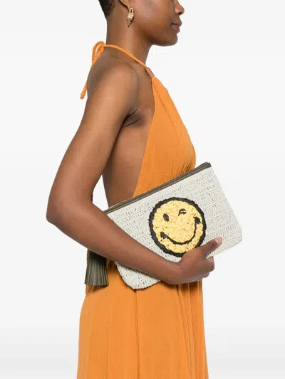 Anya Hindmarch Crochet Smiley-logo Clutch Bag In Neutral