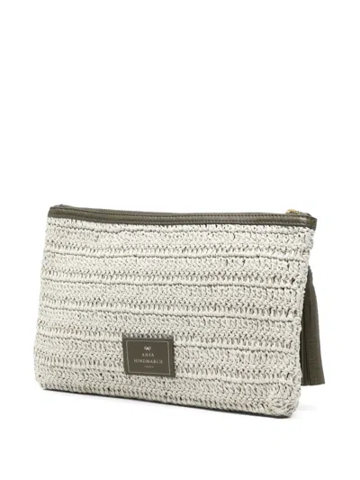 Anya Hindmarch Crochet Smiley-logo Clutch Bag In Neutral
