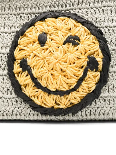Anya Hindmarch Crochet Smiley-logo Clutch Bag In Neutral