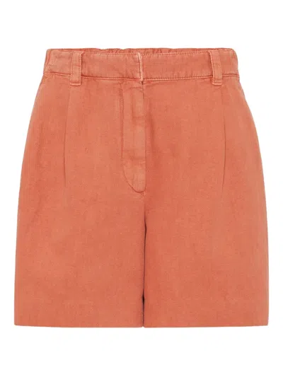 Brunello Cucinelli Bead-embellished Pleated Cotton And Linen-blend Twill Shorts