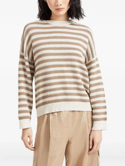 Brunello Cucinelli Sequin-embellished Striped Cotton-blend Sweater In Pattern