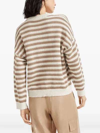 Brunello Cucinelli Sequin-embellished Striped Cotton-blend Sweater In Pattern